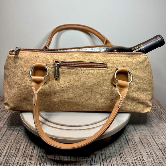 Wine Bottle Purse Tote Bag Insulated Cooler Handbag Tan Brown Cork Primeware EUC - Picture 6 of 11